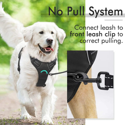 Dog Harness, No-Pull Pet Harness with 2 Leash Clips, Adjustable Soft Padded Dog Vest, Reflective Outdoor Pet Oxford Vest with Easy Control Handle for Large Dogs, Black