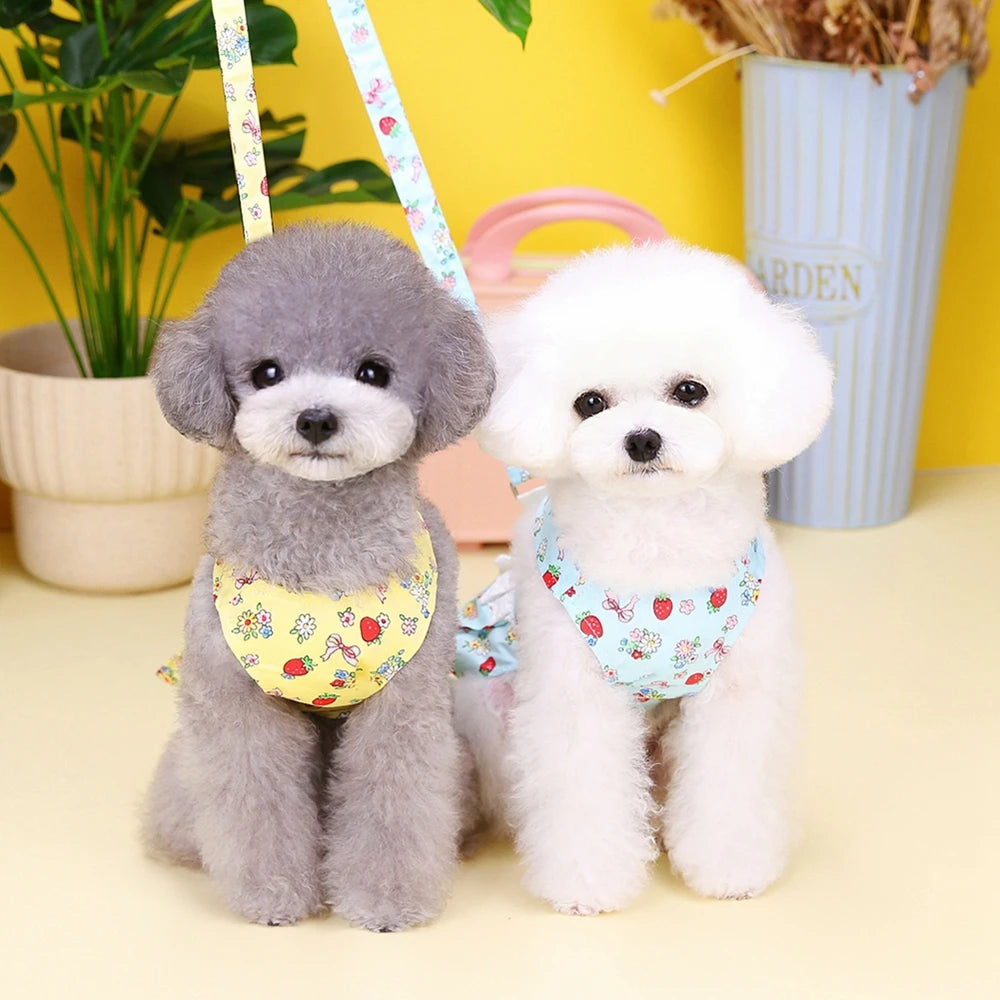 Dog Dress Pet Harness Collar Skirt Vest Clothes Pet Dog Dress Up Harness Clothing with Leash Traction Rope Puppy Princess Dress