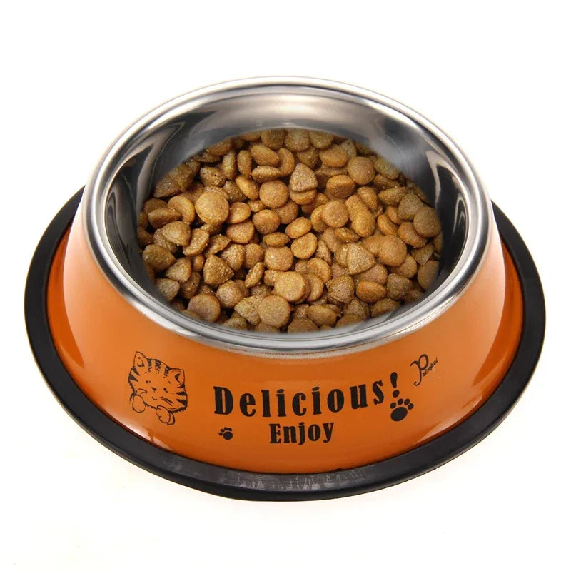 Stainless Steel Cartoon Pet Dog Food Water Bowl Dog Cat Anti-skid Feeding Watering Bowl 11cm Diameter Pet Feeder