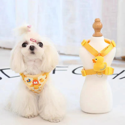 Cartoon Duck Dog Harness and Leash Set Adjustable Puppy Collar Strap Pet Cat Harness Vest for French Bulldog Walking Accessories