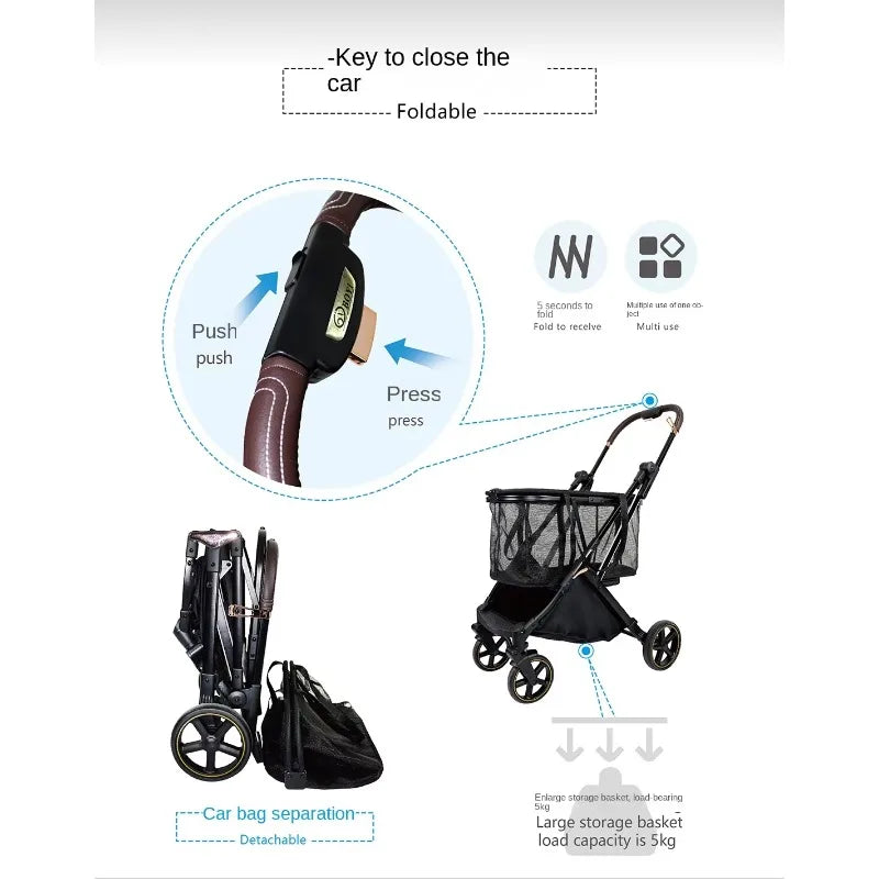 New Style Portable Pet and Shopping Cart Steel Frame Outdoor Folding Dog Carrier with 4 Wheels for Small Animals