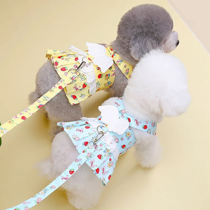 Dog Dress Pet Harness Collar Skirt Vest Clothes Pet Dog Dress Up Harness Clothing with Leash Traction Rope Puppy Princess Dress