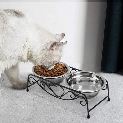 Pet Dog Cat Feeder Bowl Stainless Steel Double Bowl  Cat Dish Bowl for Puppy Elevated Stand for Pet Feeding & Watering Supplies