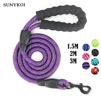 1.5M/2M/3M Large Dog Rope Round 1.2CM Nylon Pet Leash Strengthen Reflective Rope Walking Dog Traction Collar Harness Dog Lead