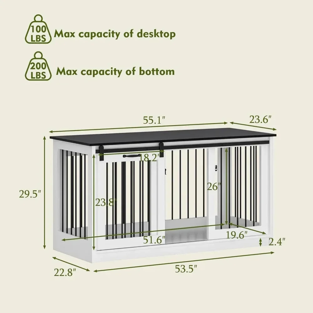 Dog Crate Furniture, 55" Indoor Heavy Duty Dogs Kennel House with Sliding Doors, Dog Crate Table Side End Table TV Stand