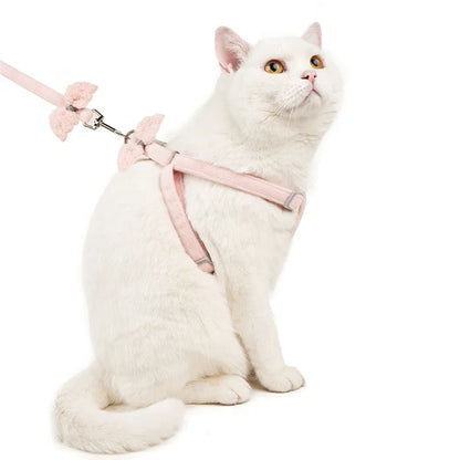 Soft Adjustable Plaid Bowknot Cat Harness Long Leash For Small Animal Dog Chest Strap Outdoor Walking Collar Set Pet Accessories