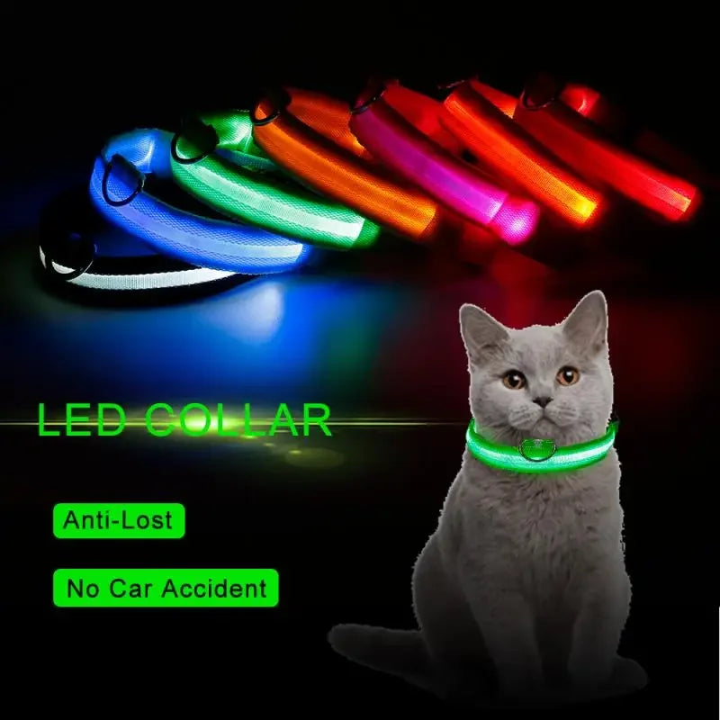 Fashion Pet Dog Collar Nylon Glow LED Glowing Cat Collars Adjustable Dog Leash Anti-loss Pet Cats Dogs Harness Accessories