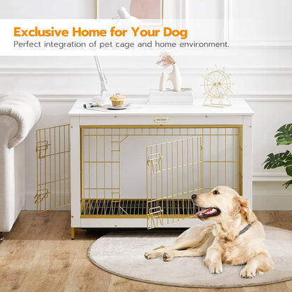 HOOBRO Dog Crate Furniture, 38.6" Large Dog Kennel Indoor, Wooden Crate with Pull-Out Tray, Double Doors Dog House