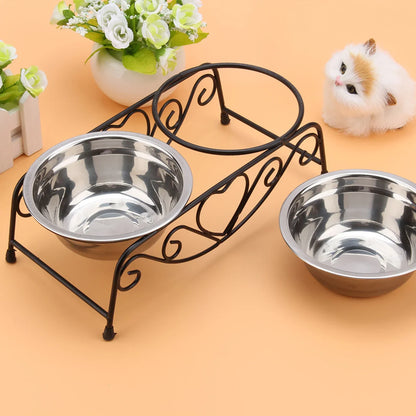 Pet Dog Cat Feeder Bowl Stainless Steel Double Bowl  Cat Dish Bowl for Puppy Elevated Stand for Pet Feeding & Watering Supplies