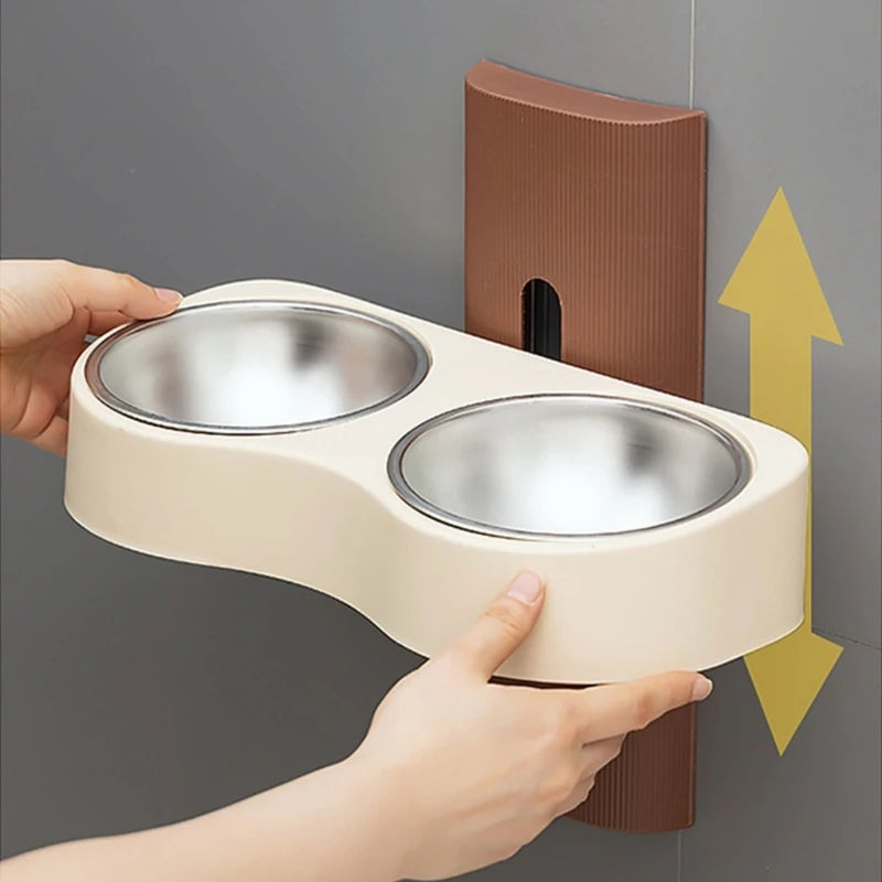 Cats Feeding Watering Bowl Double Bowl Dogs Bowl with Wall Mounted Cats Bowl for Water Height Adjustable