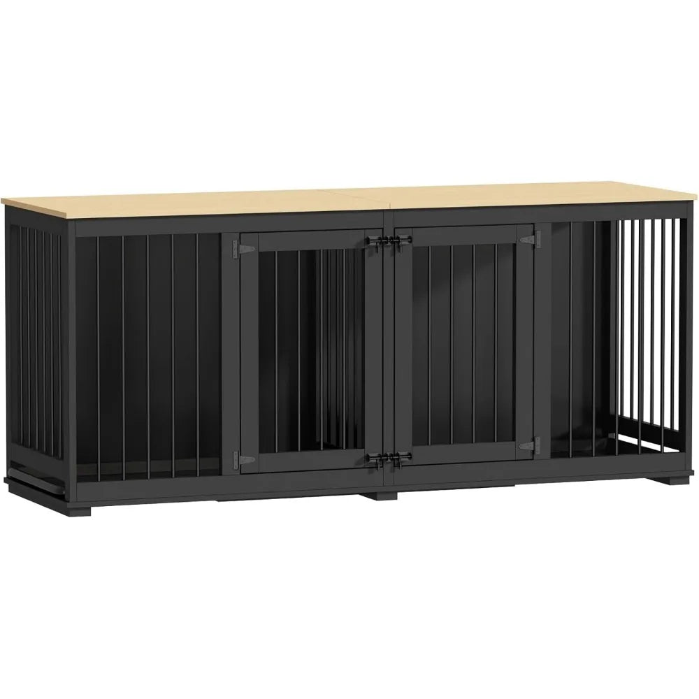 Dog Crates, Heavy Duty Wooden Kennel with Tray & Removable Divider for 2 Dogs, Indoor Style Pet Crate House TV Stand, Dog Crates