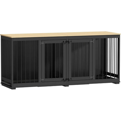 Dog Crates, Heavy Duty Wooden Kennel with Tray & Removable Divider for 2 Dogs, Indoor Style Pet Crate House TV Stand, Dog Crates