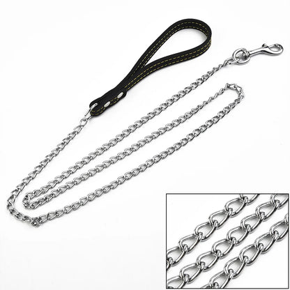 Metal Chain Dog Lead With Leather Dog Harness Leash Style Handle Strong Control Leash Outdoor Security Training Dog Harness Supp