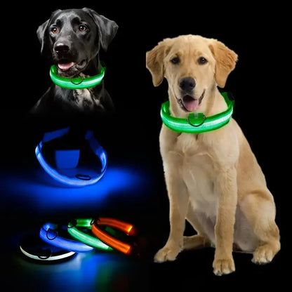 Fashion Pet Dog Collar Nylon Glow LED Glowing Cat Collars Adjustable Dog Leash Anti-loss Pet Cats Dogs Harness Accessories