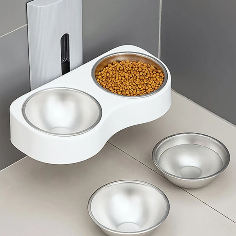 Cats Feeding Watering Bowl Double Bowl Dogs Bowl with Wall Mounted Cats Bowl for Water Height Adjustable