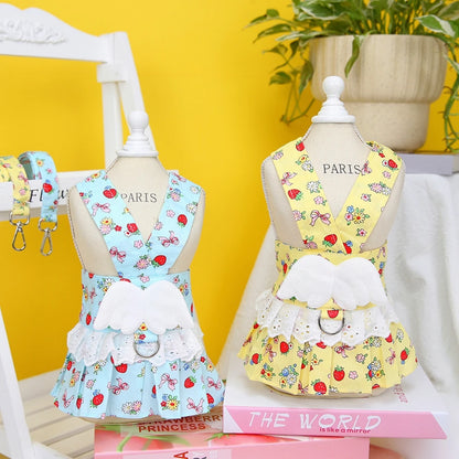 Dog Dress Pet Harness Collar Skirt Vest Clothes Pet Dog Dress Up Harness Clothing with Leash Traction Rope Puppy Princess Dress