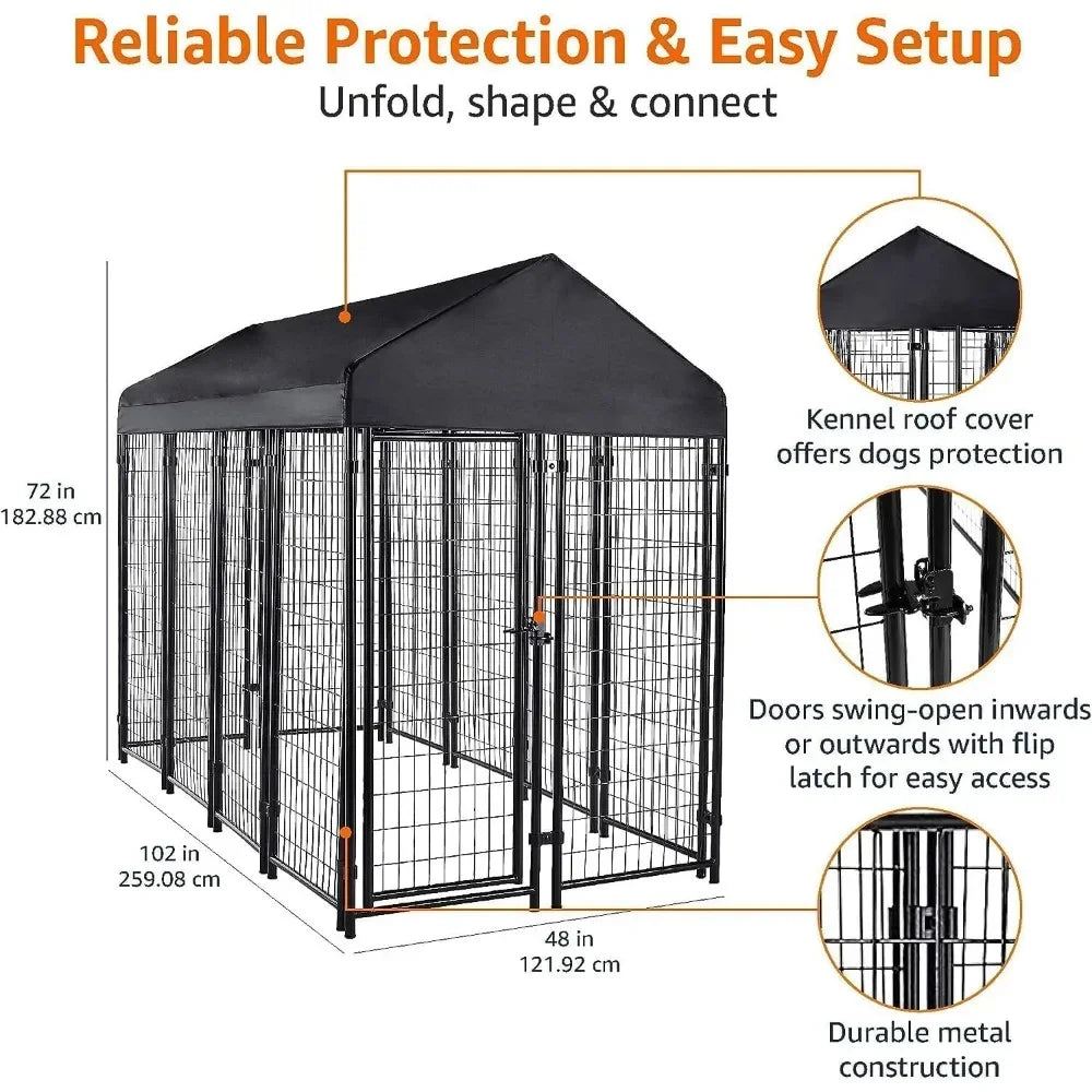 Dog Large Black Pet Welded Rectangular Outdoor Wire Crate Kennel for Cat House for Dogs 102 X 48 X 72 Inches Freight Free Home